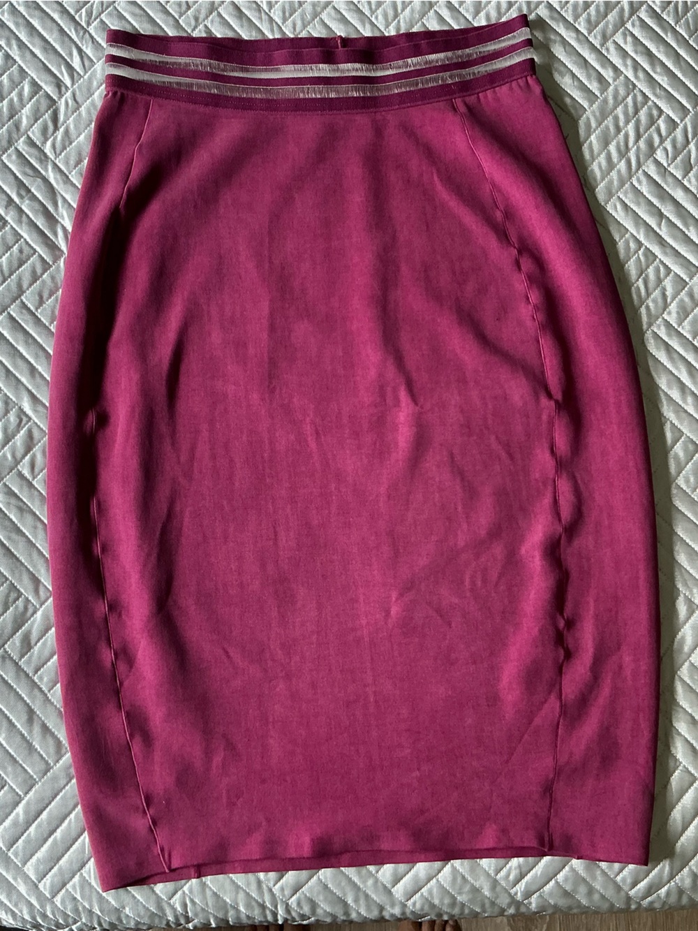 Ada Magenta Pencil Skirt with Contrast Hem Stripes